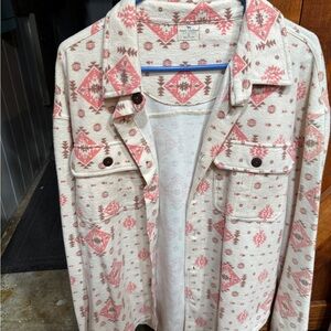 Simply Southern Cream Shacket with Pink Aztec Print